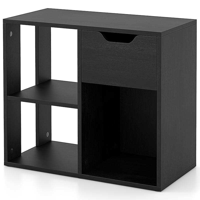 2-Tier Wooden Bookcase with Pull-out Drawer for Bedroom or Living Room