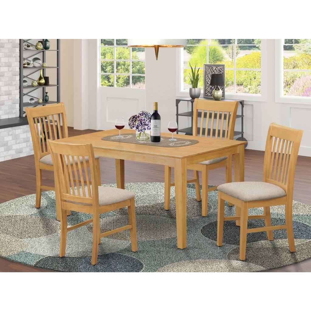 HomeStock 5-Piece Rectangle Natural Oak Finish Solid Wood Top Dining Table with 4 Chairs