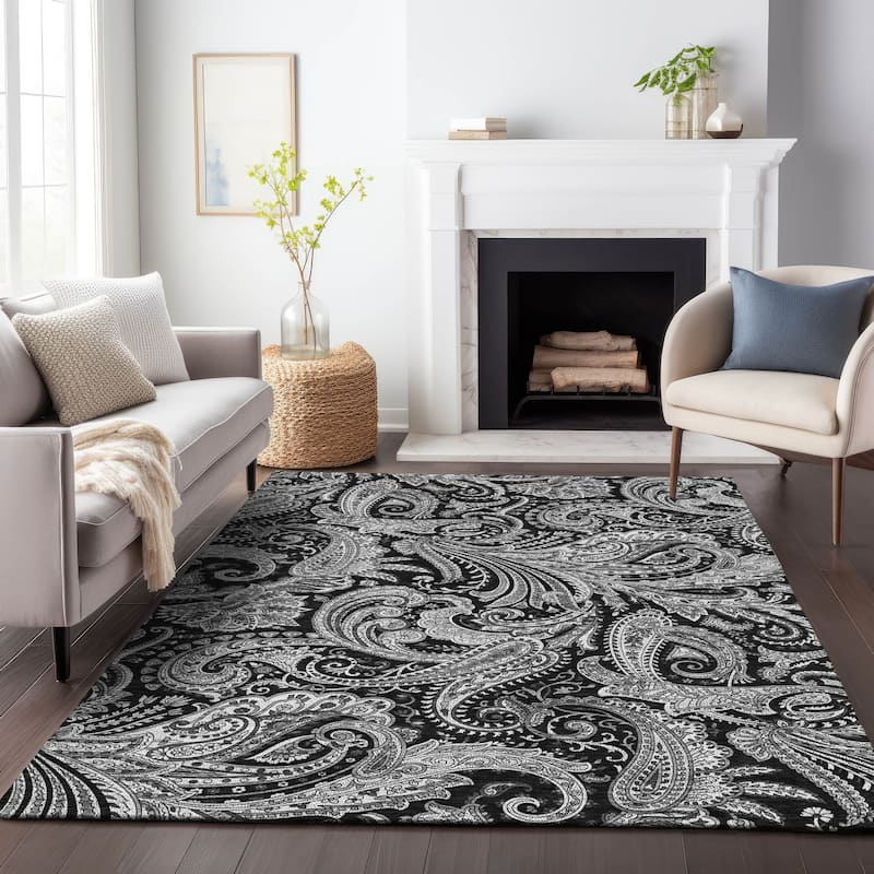 Premium Washable Super Soft Traditional Paisley Mayfield Rug - Black - 9' x 12' - Rectangle