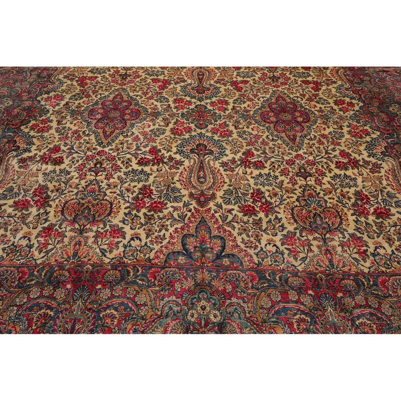 Hand Knotted Ivory,Blue Persian Wool Traditional Oriental Area Rug - 11' 10'' x 15' 10''
