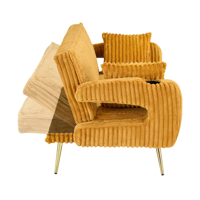 Loveseat Sofa, Adjustable Backrest Corduroy Love Seat Bed w2 Cup holder & 2 Pillows Living Room 2-seat Hollow Armchair