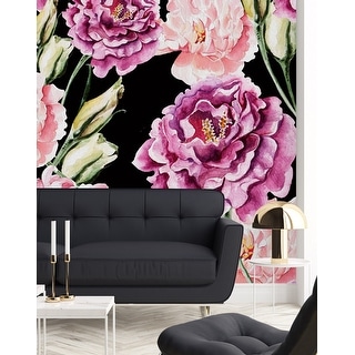 Black Wallpaper with Pink Flowers Peel and Stick and Prepasted - Bed ...