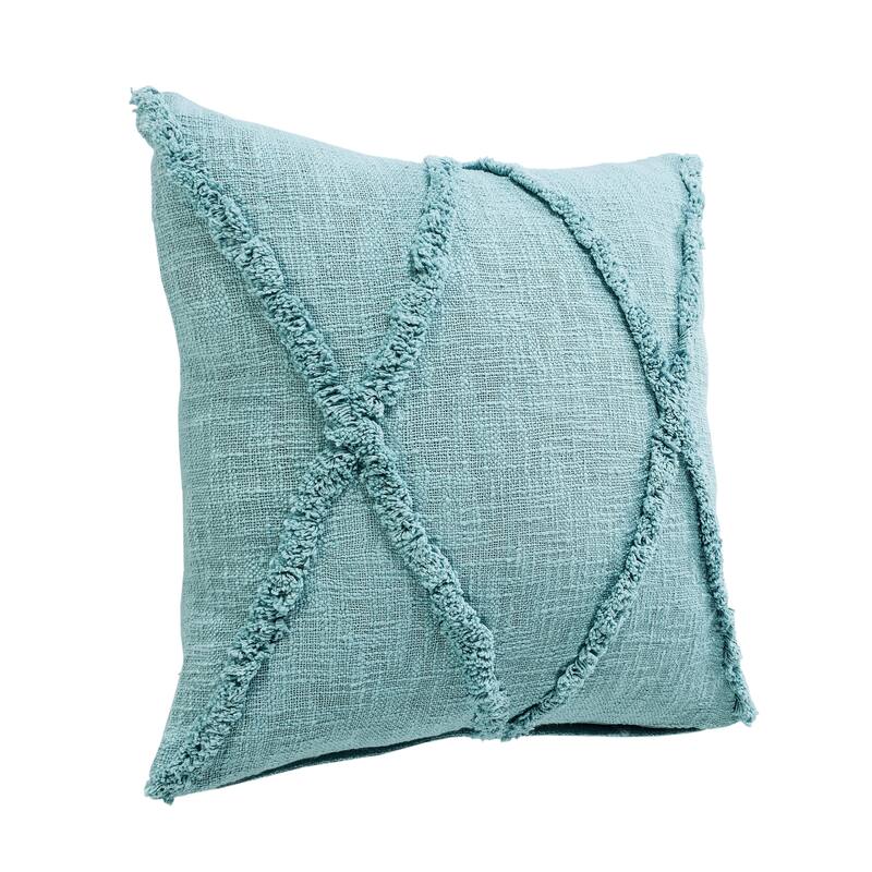 Heartham Solid Canal Blue Textured Cotton Throw Pillow by Sevita
