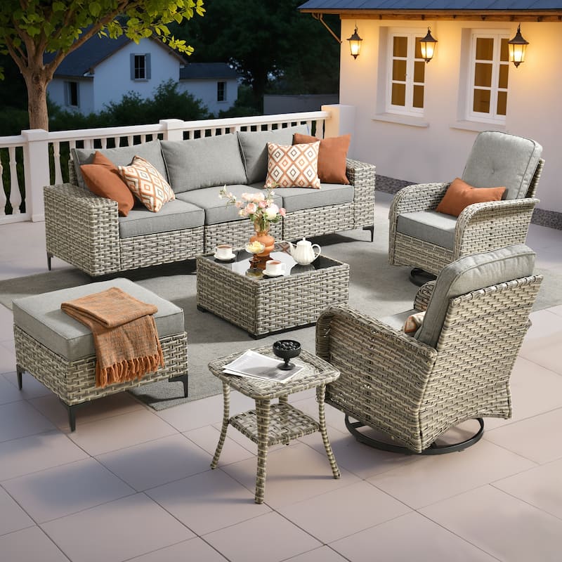 XIZZI Outdoor Patio Furniture Sectional Set with Swivel Chairs - 8-Piece - Dark Grey