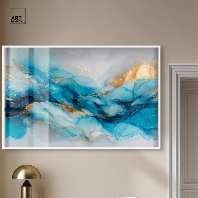 Ethereal Blue and Gold Shadowbox by Art Remedy