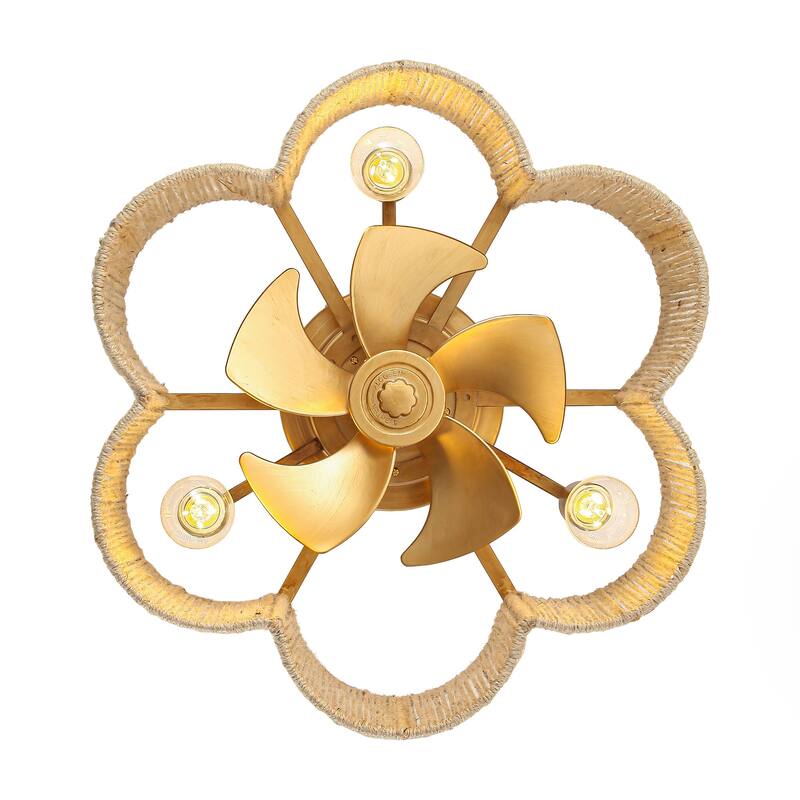 21" Boho Chic Natural Rope Gold Smart Ceiling Fan Flush Mount with Remote and App