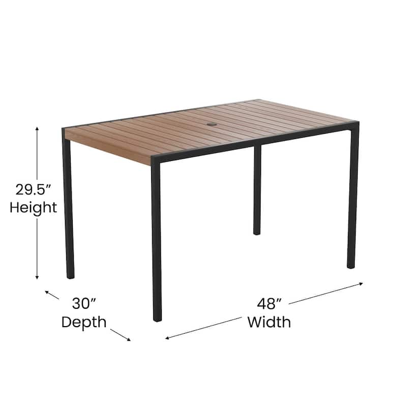 Faux Teak Patio Table, 4 Chairs & 9FT Patio Umbrella with Base