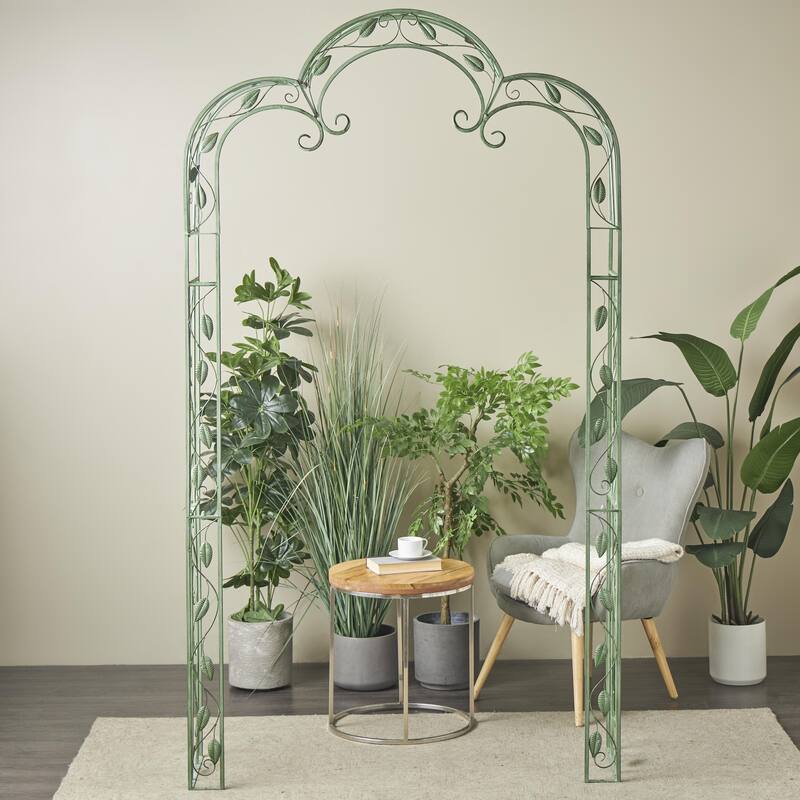 Green Metal Indoor Outdoor Arched Vine Leaf Indoor Outdoor Garden Arbor - Green
