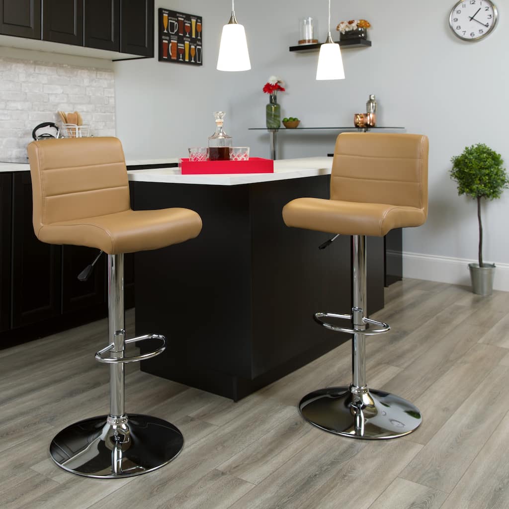 2 Pack Vinyl Adjustable Height Barstool with Rolled Seat and Chrome Base