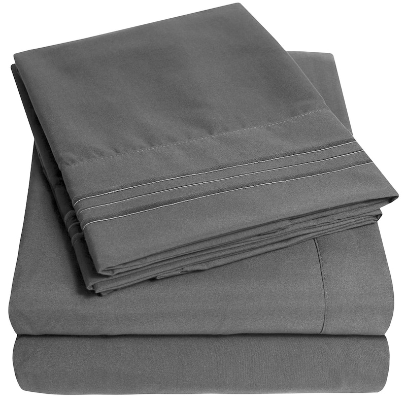 Deep Pocket Soft Microfiber 4-piece Solid Color Bed Sheet Set - King - Grey