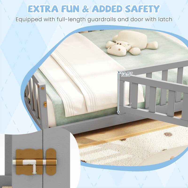 Gymax Full Size Floor Bed Montessori Bed Frame w/ Full-length