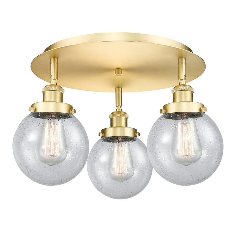 Innovations Lighting Beacon - 3 Light 18" Flush Mount - Satin Gold/Seedy