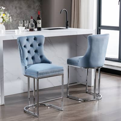 26" Counter Height Bar Stools,Modern Velvet Barstools Set of 2