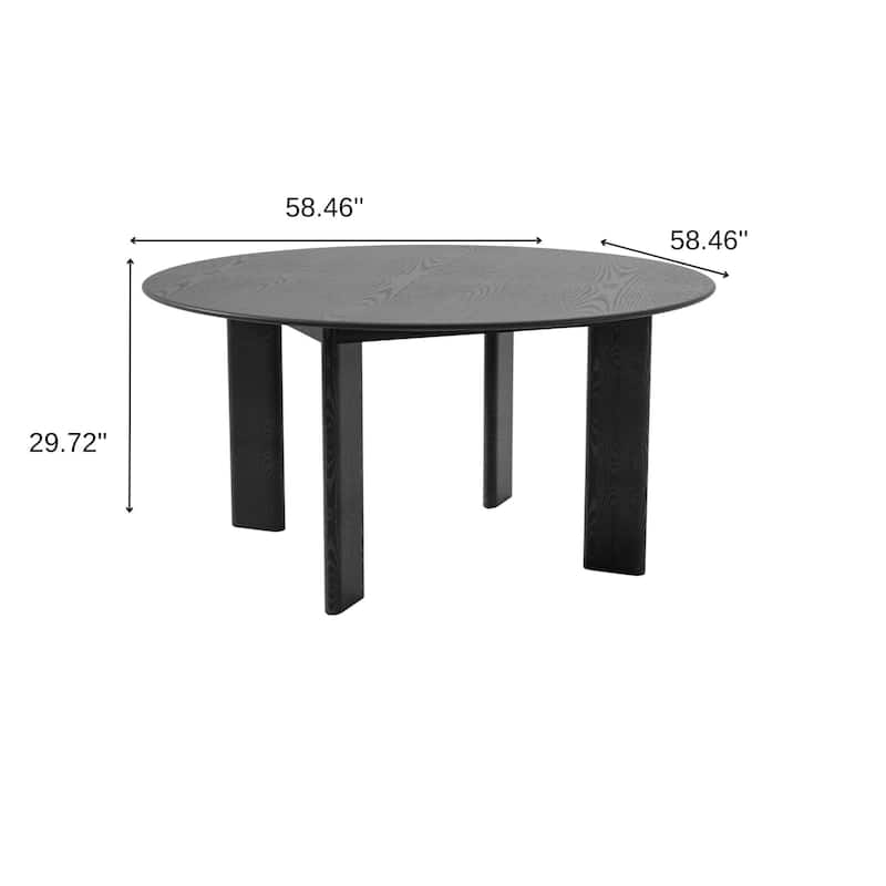 HomeRoots 58" Black Solid Wood Round Top Dining Table - 58.46 in. x 29.72 in. x 58.46 in.