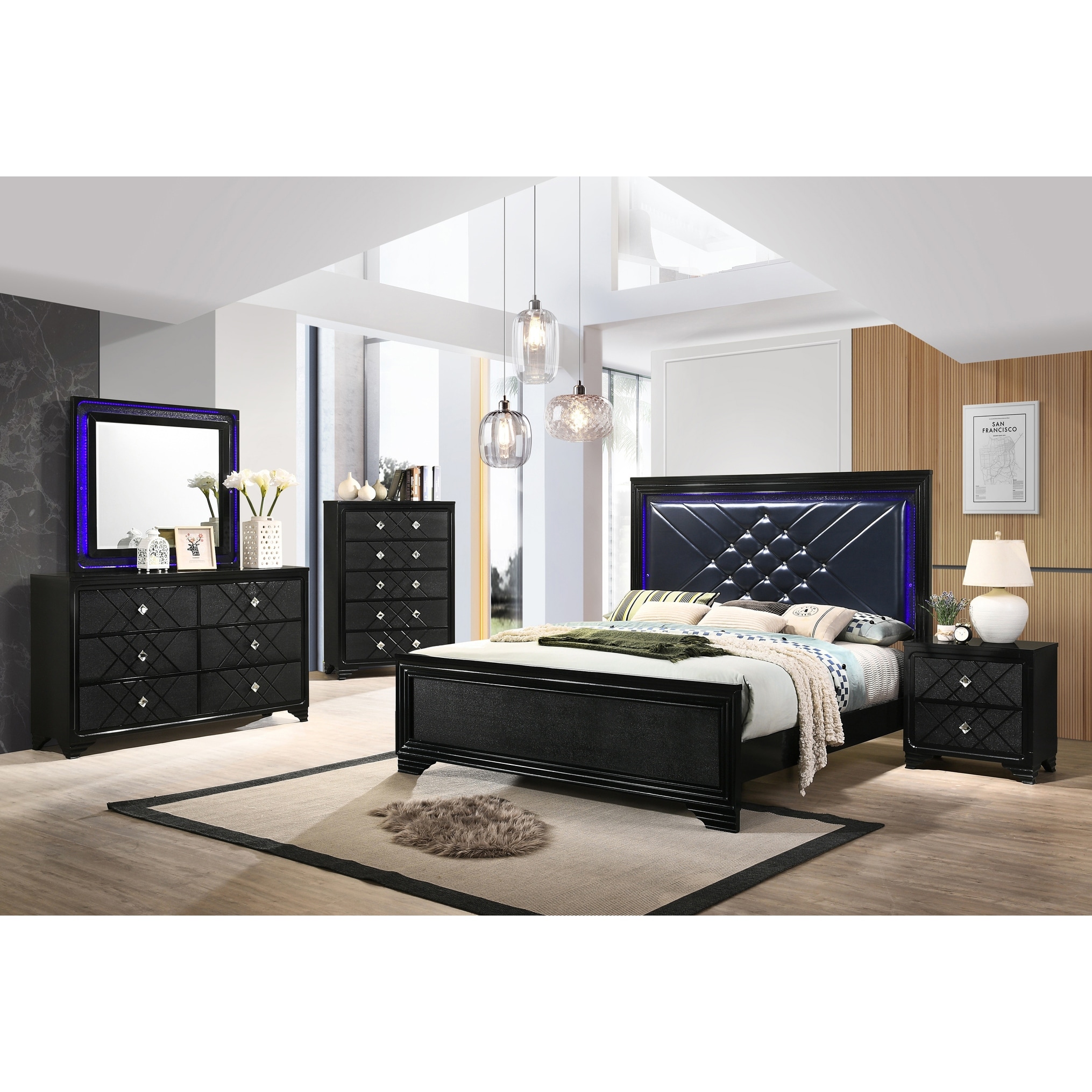 coaster furniture penelope midnight star and black 5-piece bedroom