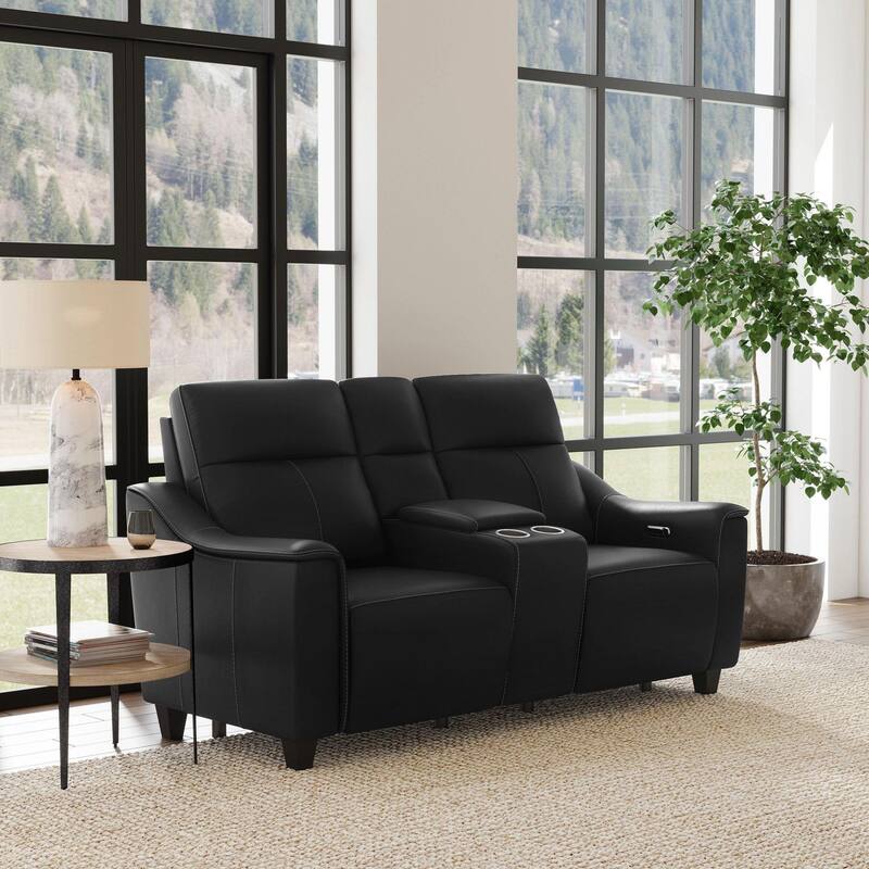 Sonesta Power Reclining Leather Loveseat with Console and Power Headrests