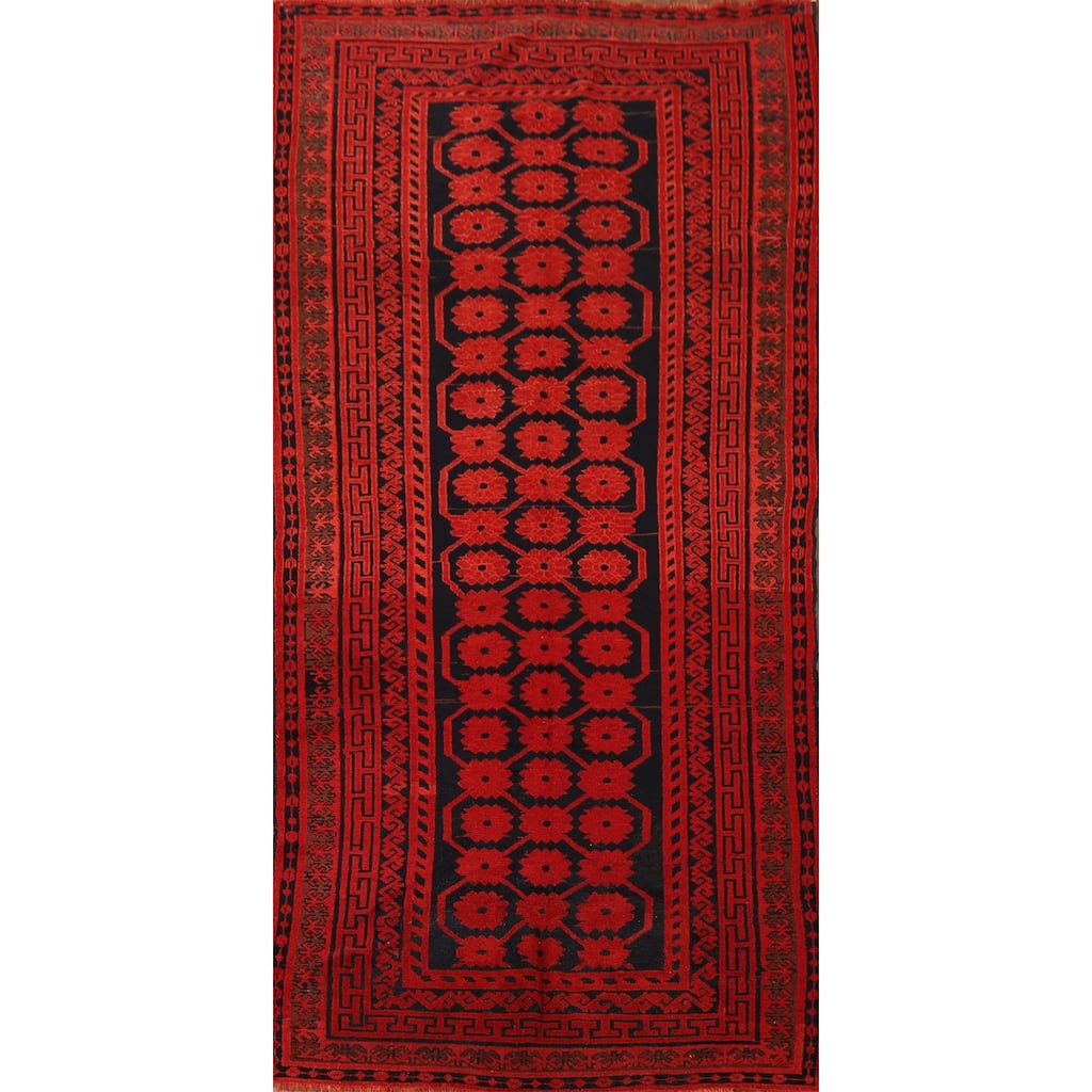 Geometric Balouch Vintage Persian Area Rug Hand-Knotted Wool Carpet - 5'3" x 11'8"