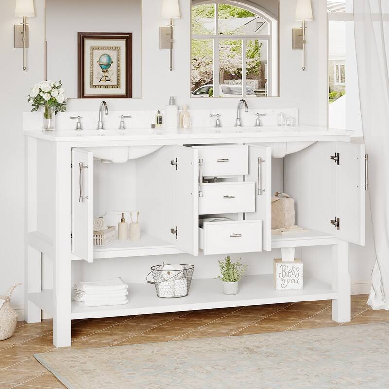 54-Inch Solid Wood Bathroom Vanity with Sink – Minimalist Design for Modern Interiors
