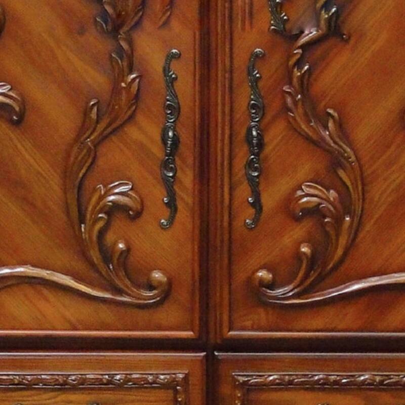 Imperial Style Wooden Chest With 5 Drawers and 2 Door Cabinets, Cherry Oak Brown