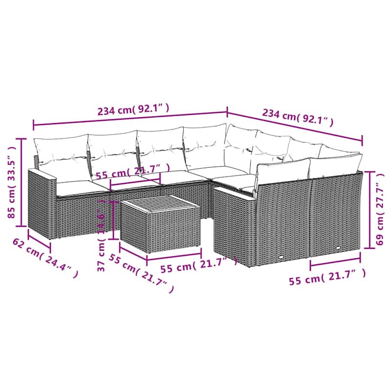 vidaXL Garden Sofa Set Black, Cream White - 21.7 x 21.7 x 14.6 in