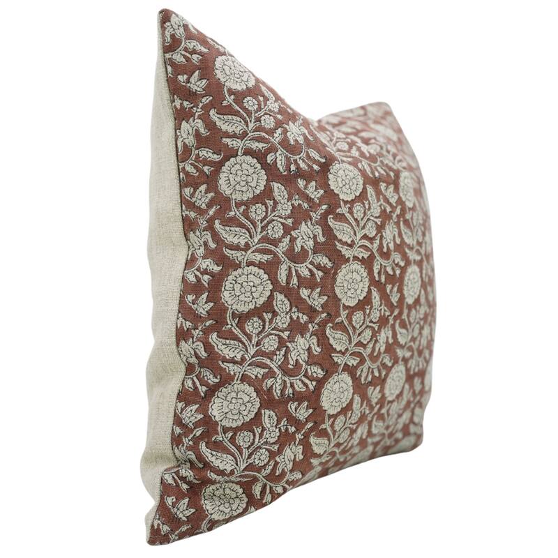 Fabdivine Block Print Cushion Cover Heavy Linen for Bedroom Brown Handmade Pillow Case Farmhouse Décor Cushion Cover, Shilong