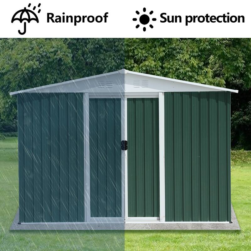 Rust-roof Steel Storage Shed with Waterproof Panels & Sliding Lockable Door Garden Shed Pet Shed Tool Shed - Dark Green