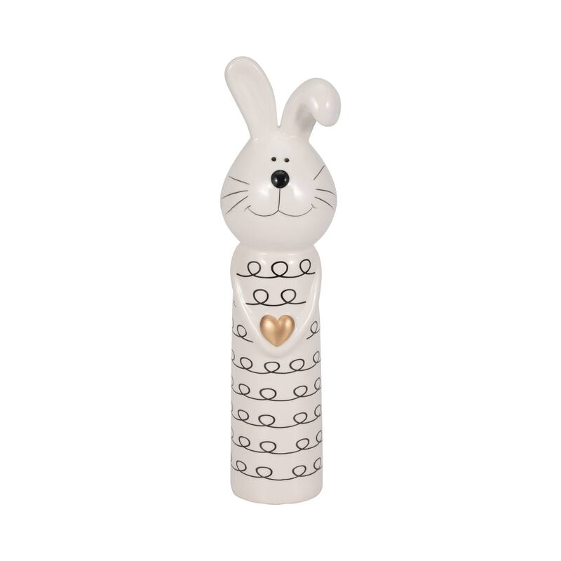 Sagebrook Home Squiggly Bunny With Gold Heart, White/Black
