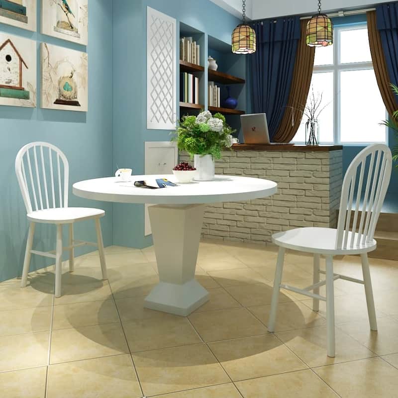 2/4/6 pcs Wooden Dining Chairs Round White - 18.3" x 20.5" x 37" - Set of 2