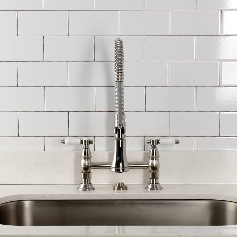 Kingston Brass Essex Double-Handle Wall-Mount Pre-Rinse Bridge Kitchen Faucet