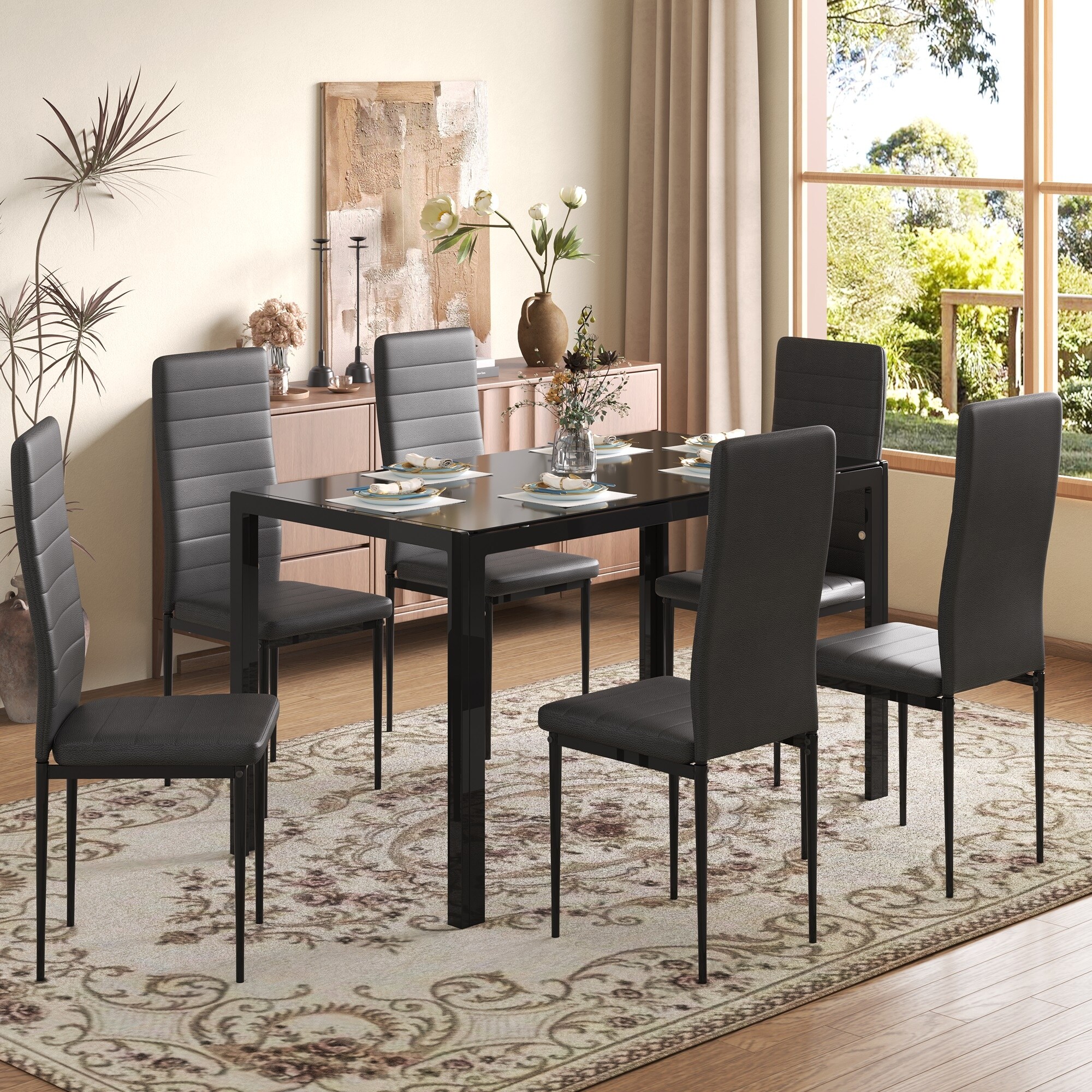 Glass top dining set for 6 discount