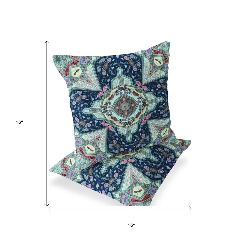 HomeRoots Set of Two 16" X 16" Blue and Green Blown Seam Floral Indoor Outdoor Throw Pillow - 16.00' X '16.00' X '5.00