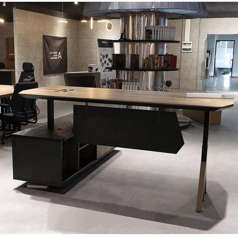 Adjustable L Shape Executive Desk With Shelves Drawers Memory Controller Height Adjustment