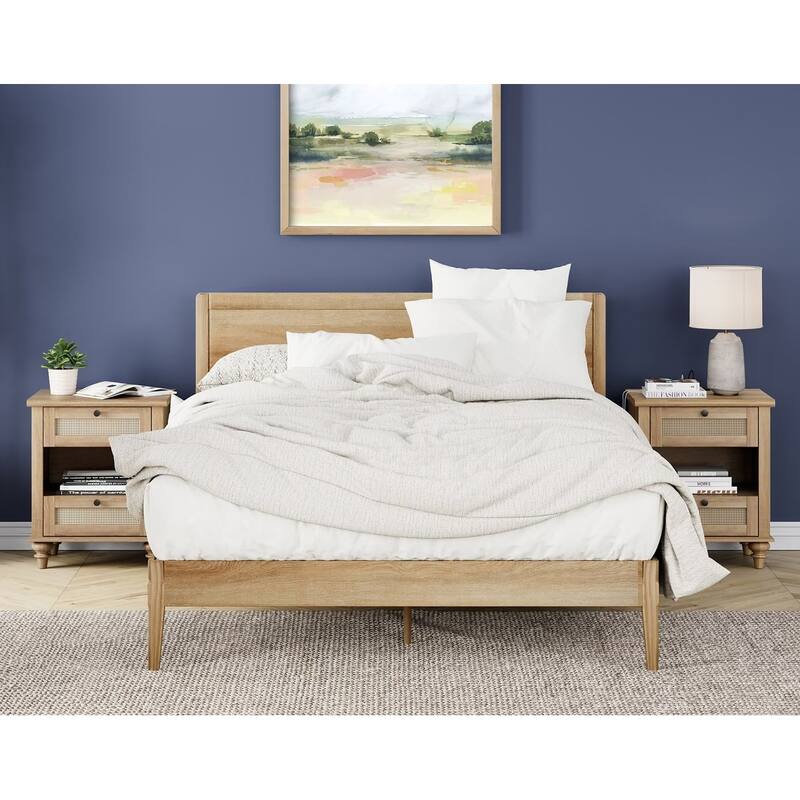 Farmhouse Nightstand Bedside Table, Wood 2-Drawer Side Table