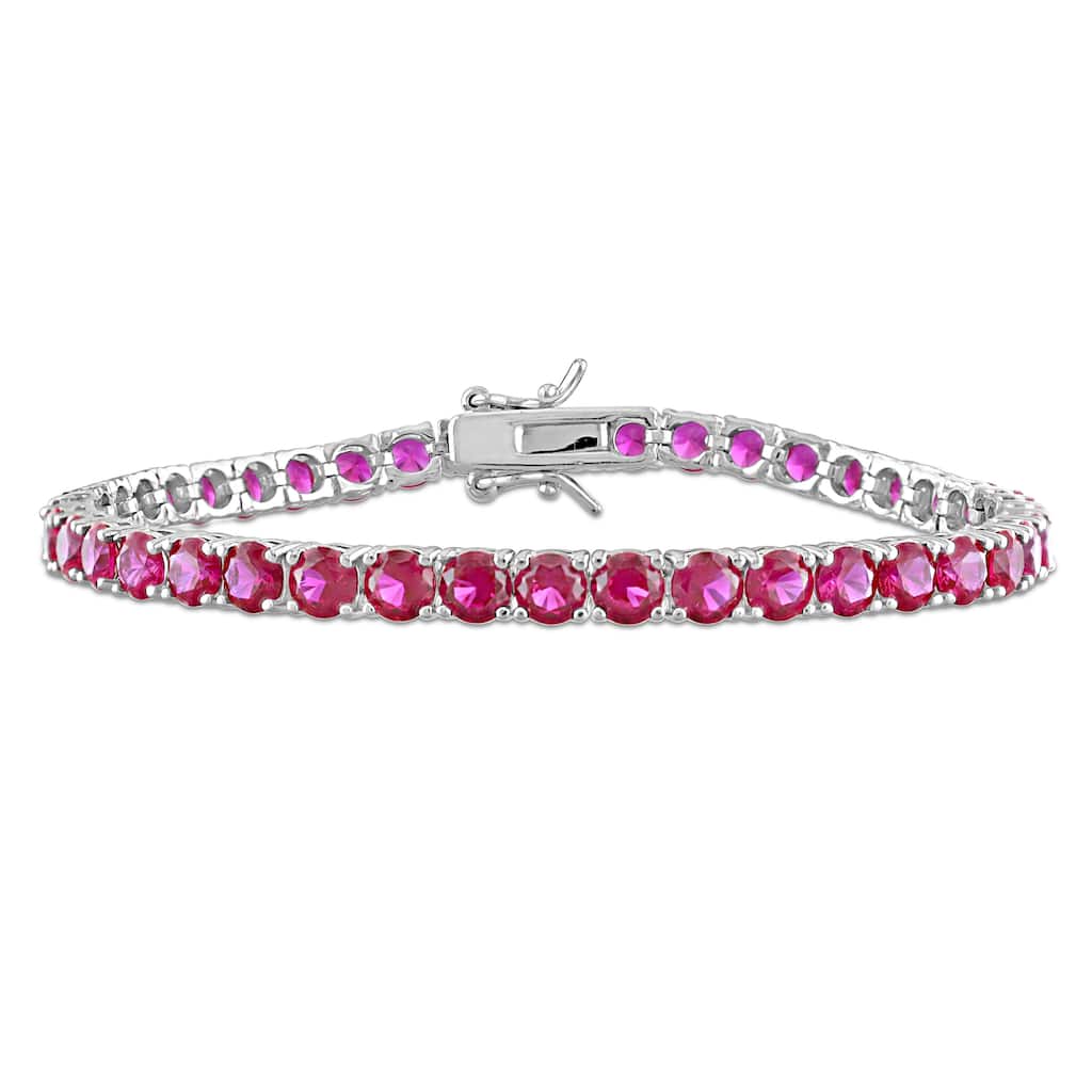 Miadora 14 1/2ct TGW Created Ruby Tennis Bracelet Sterling Silver-7.25 in.