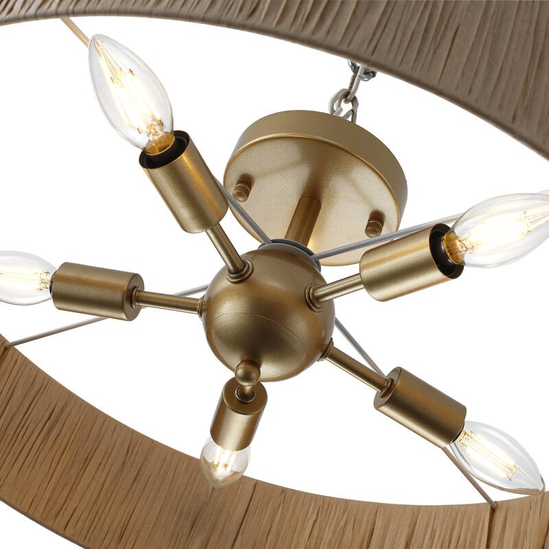5-Light Natural Raffia Semi Flush Mount Ceiling Light- Farmhouse Rustic - 21.65"x21.65"x7.2"