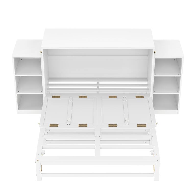 Full Size Murphy Bed with Spacious Storage Drawers and Shelves. Ideal for Guest Rooms or Compact Bedrooms