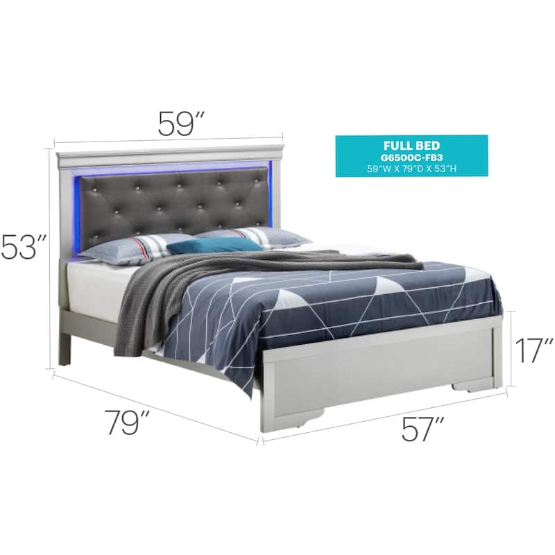 Silver Champagne Full Bed with Transitional Style, Elegant Finish and Spacious Frame for Guest Rooms or Modern Bedrooms