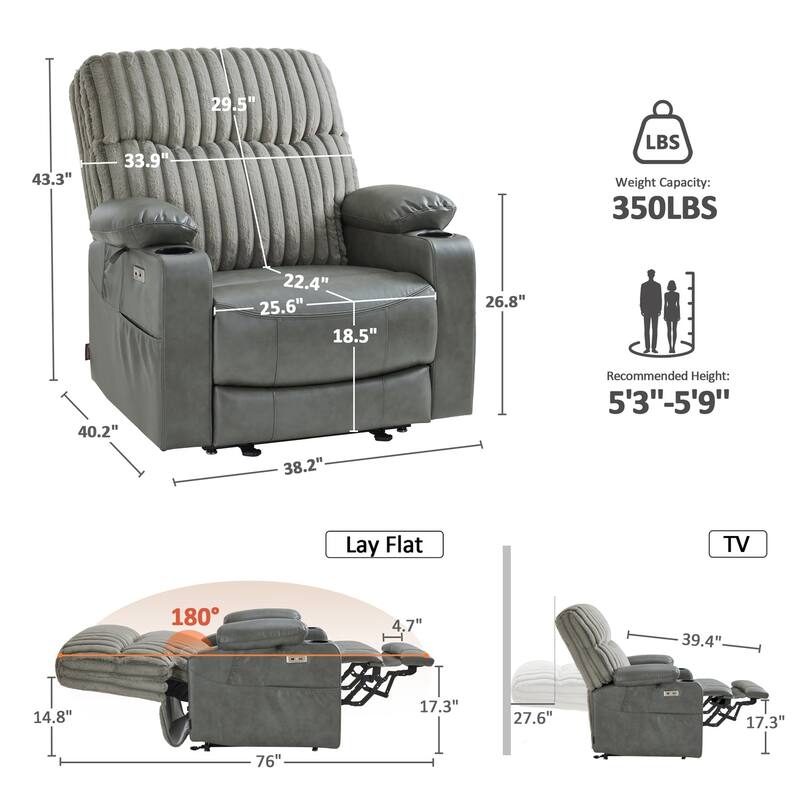 MCombo 180° Lay Flat Power Lift Recliner Chair for Elderly, Dual Motor Lift Chair with Full-Body Heating for Sleeping
