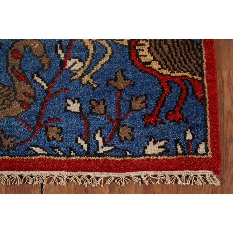 Animals Design Blue Ziegler Indian Runner Rug Hand-Knotted Wool Carpet - 2'6"x 7'11"