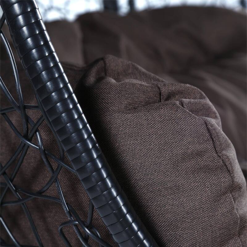 Hanging Swing Chair with Weave Design and Teardrop Shape in Black Frame