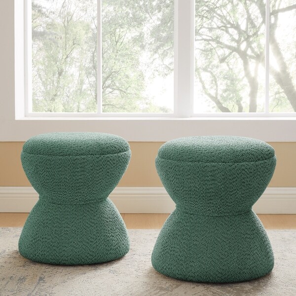 VANOMi Djembe Boucle Upholstered Ottoman, Pouf, Vanity Stool