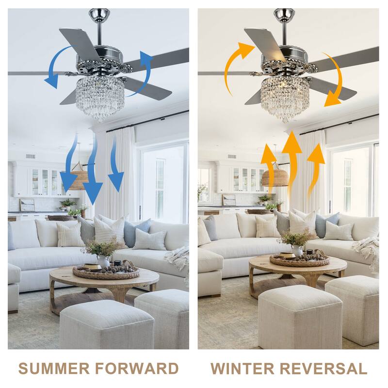 52" Modern Indoor Reversible Crystal Drum Ceiling Fan with Remote Control and Light Kit 6-speed DC Motor