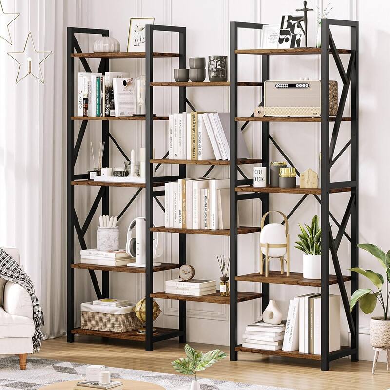 Triple Wide 5 Tier Book shelf,with Open Display Shelves