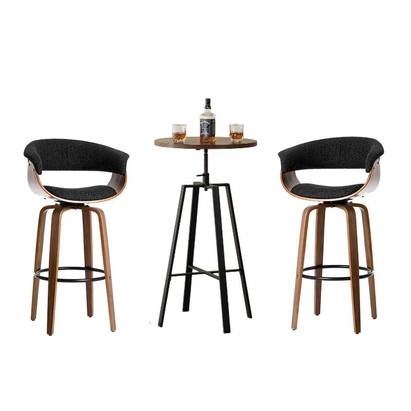 Glitzhome Modern 3-Piece Wooden Swivel Bar Stools & Height Adjustable Pub Table Set