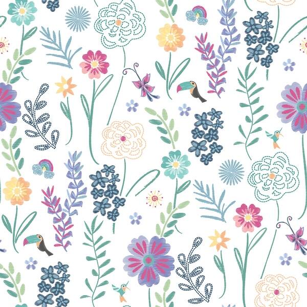 slide 2 of 9, Disney Encanto White Embroidery Floral Peel and Stick Wallpaper by RoomMates
