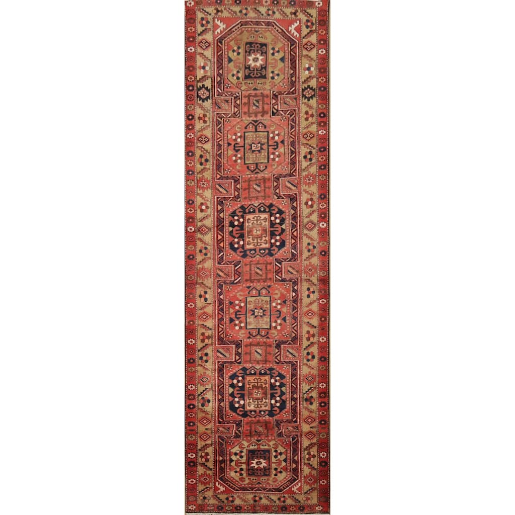 Hand Knotted Oriental 100% Wool Carpet Traditional Tribal Red Hamedan Runner Rug - 12' 5'' X 3' 6''
