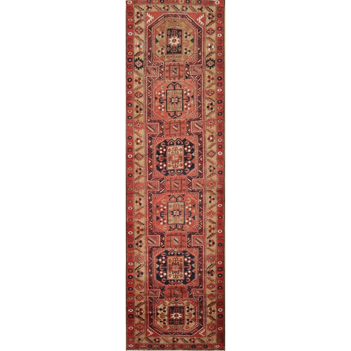Hand Knotted Oriental 100% Wool Carpet Traditional Tribal Red Hamedan Runner Rug - 12' 5'' X 3' 6''