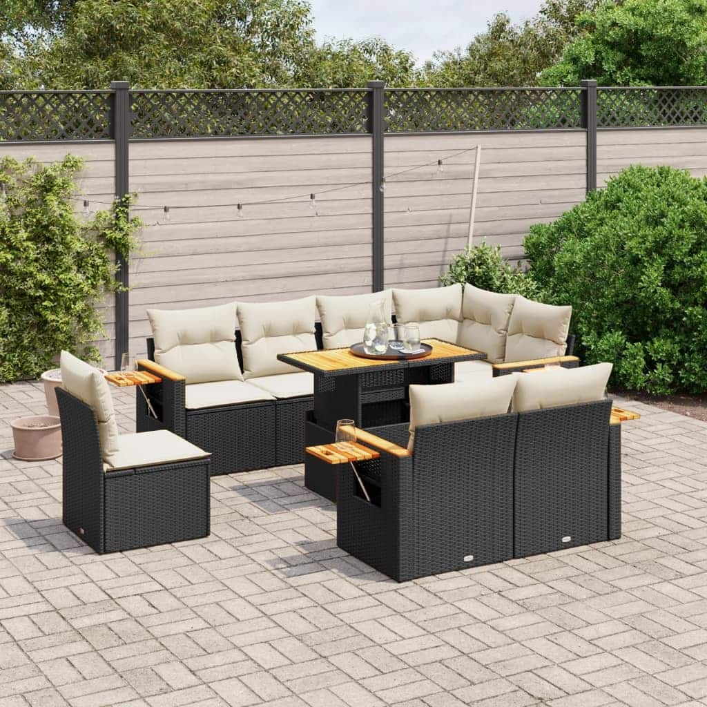 vidaXL Patio Sofa Set with Cushions Outdoor Furniture 9 Piece Poly Rattan