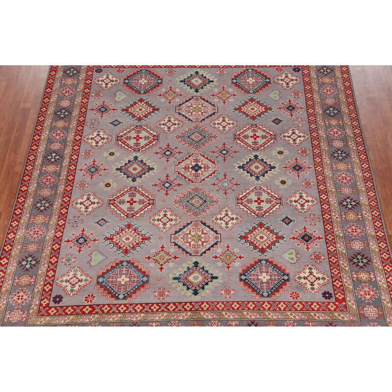 Hand Knotted Oriental 100% Wool Carpet Traditional All-Over Greys & Charcoal Kazak Area Rug - 9' 0'' X 8' 3''