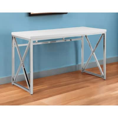 HomeRoots 47" White and Silver Wood and Metal Computer Desk